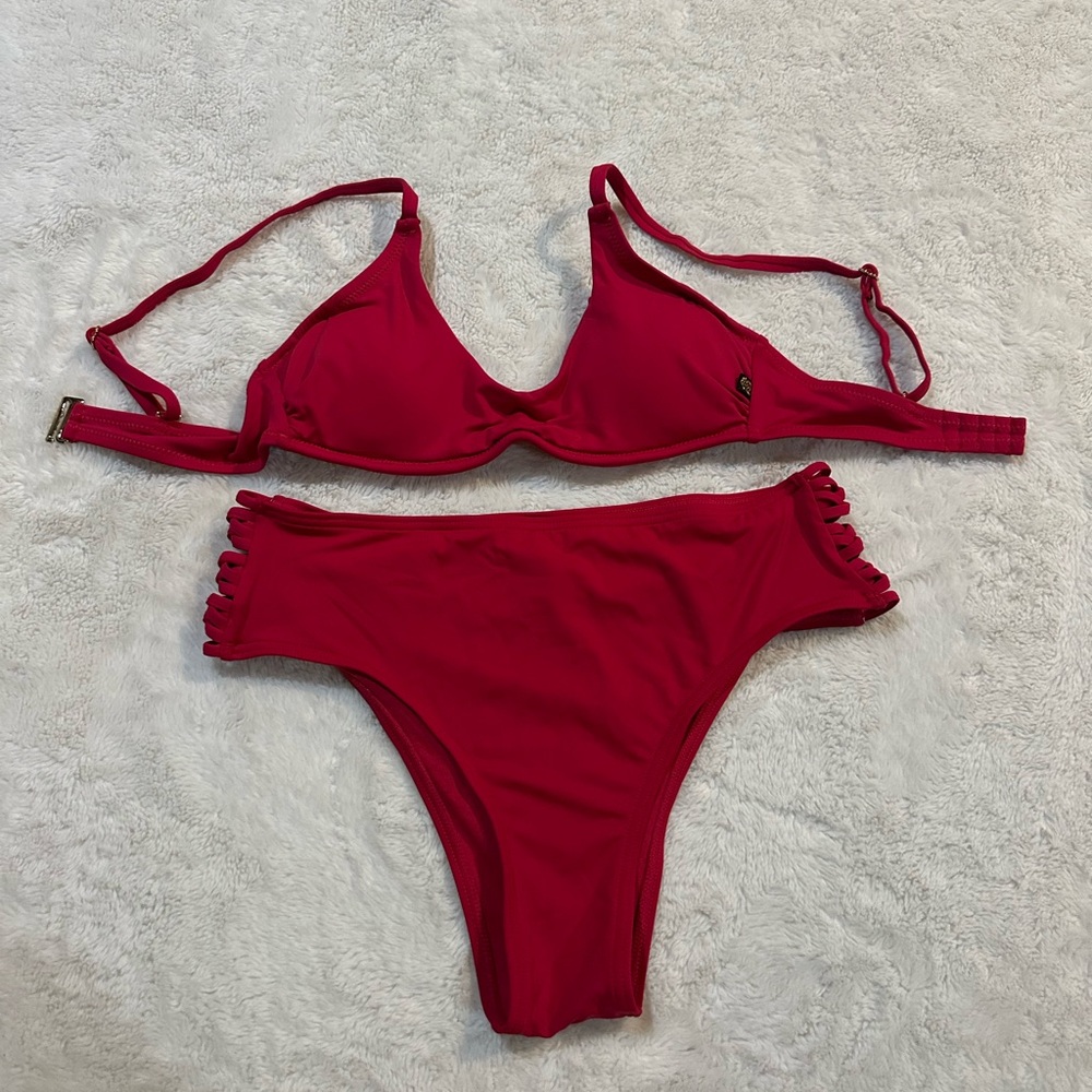 La Vie en Rose Aqua Bold Red Bikini Set